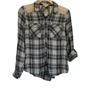 Altar'd State Black and White Plaid Top